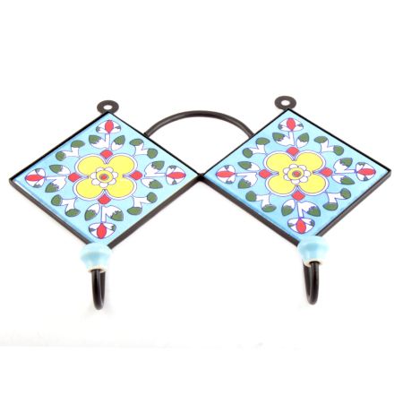 Turquoise Yellow Floral Tiles Hooks